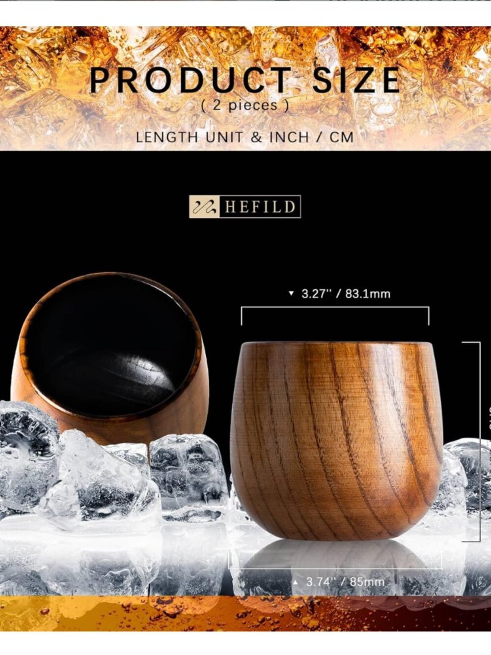 2 PCS Wooden Whiskey Glasses - Picture 3 of 4